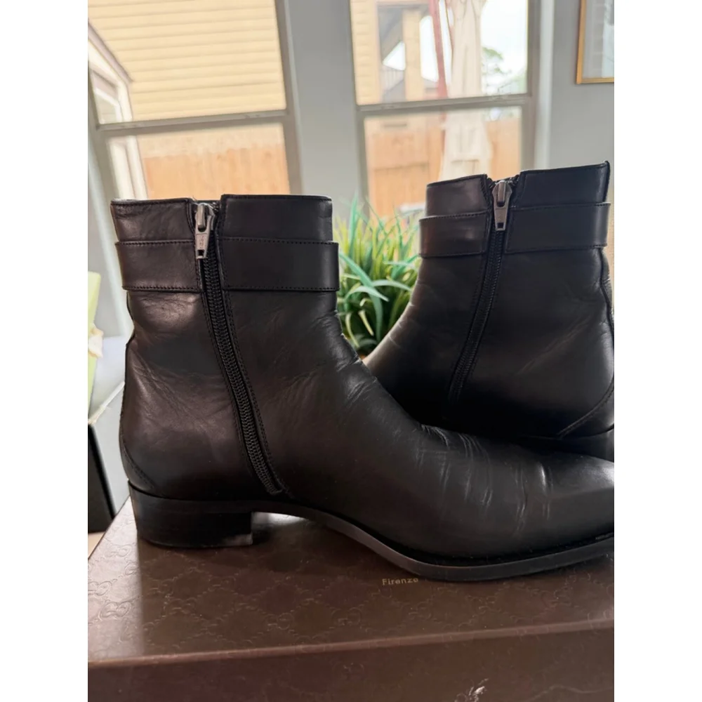 Gucci Men's Black Leather Ankle Boots, 7.5 or US 8 Men’s
